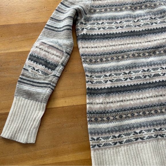 Vintage 2000's Y2K Striped Sweater Lambswool Long Crew Neck Elbow Patches Gold - Picture 8 of 8